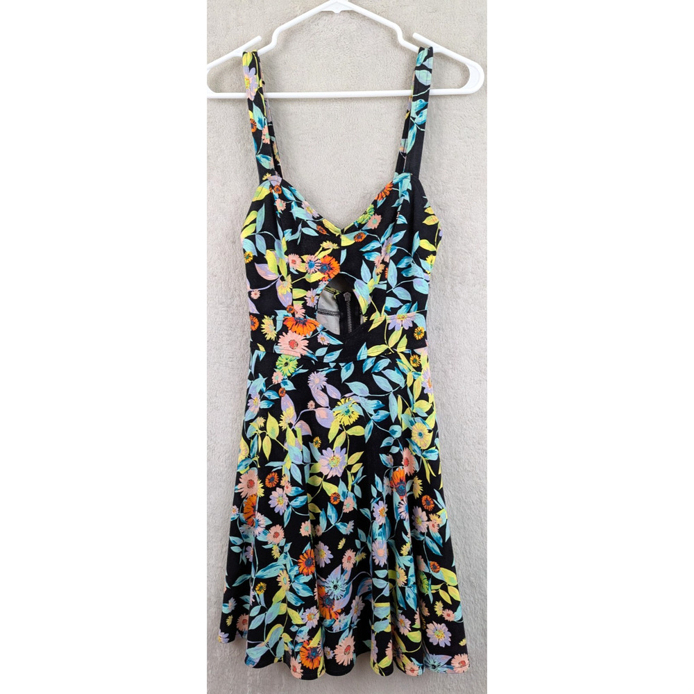 Volcom sz jr S Mini Skater Dress knit sleeveless tank cut out floral 1211